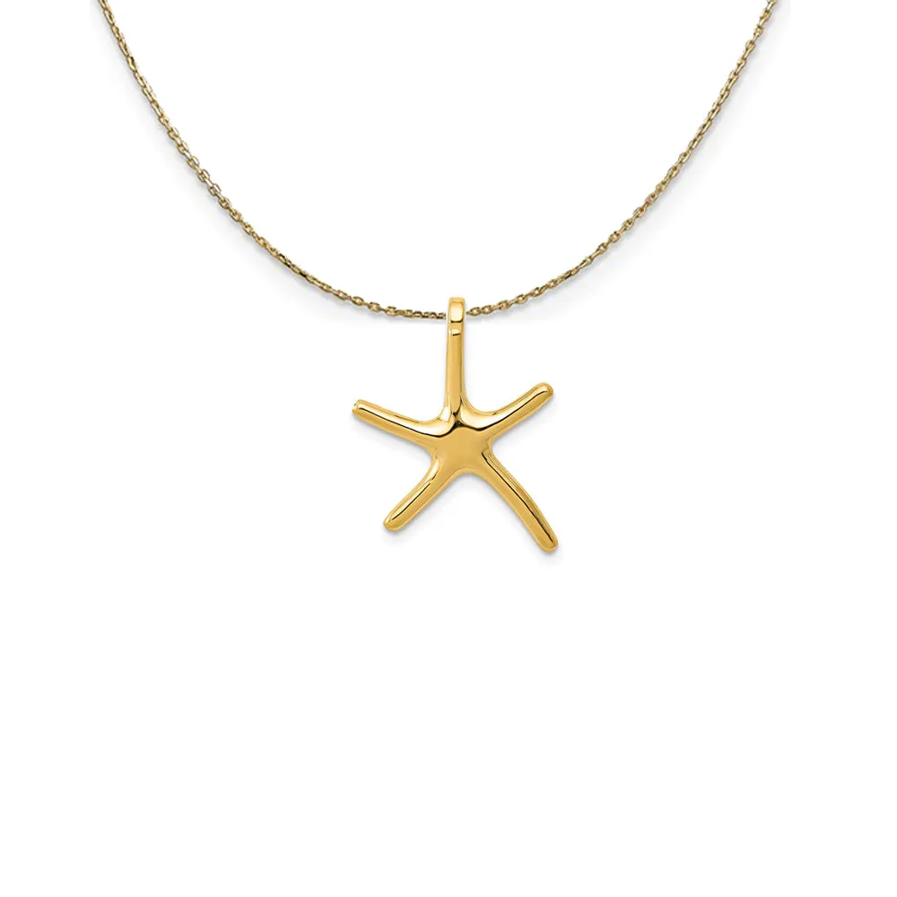 14k Yellow Gold 15mm Polished Pencil Starfish Slide Necklace