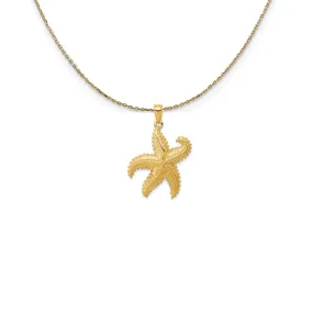 14k Yellow Gold 24mm Textured 2D Starfish Necklace