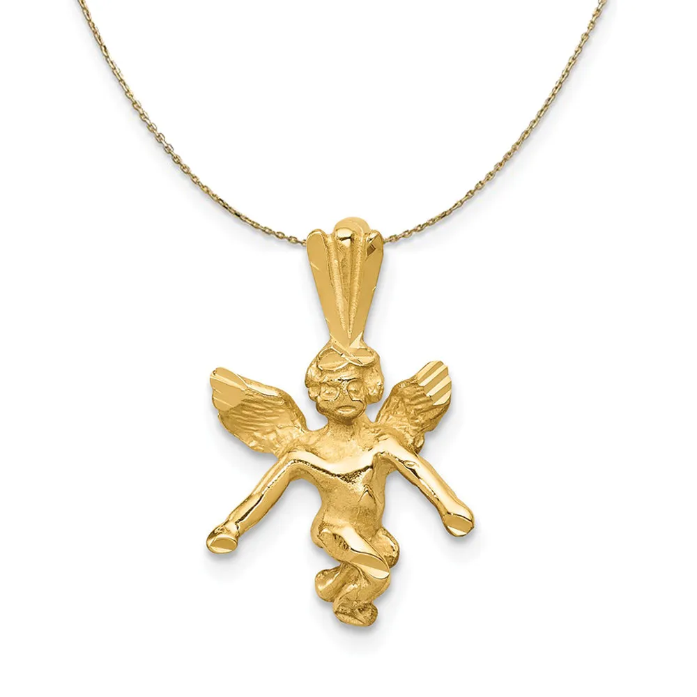 14k Yellow Gold 3D Diamond Cut Angel Necklace