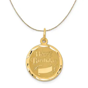 14k Yellow Gold Happy Birthday w Banner Circle Necklace