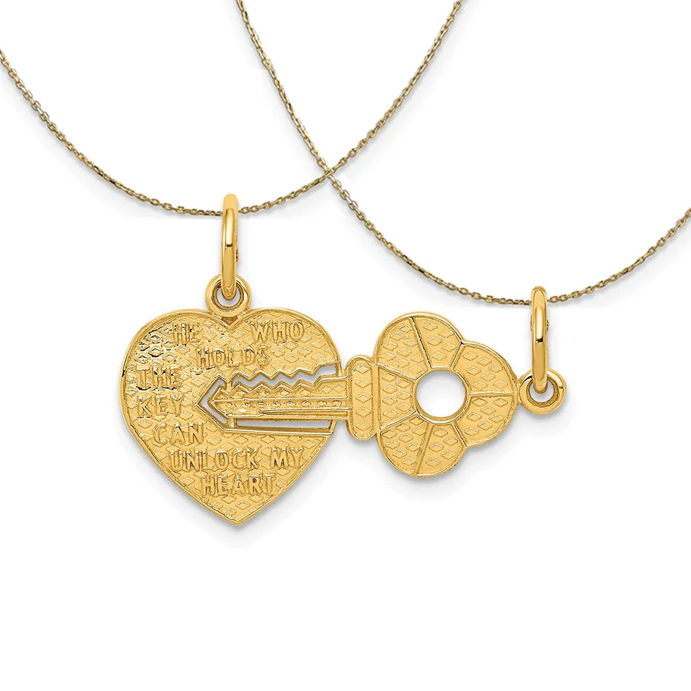 14k Yellow Gold Heart and Key Set Necklace