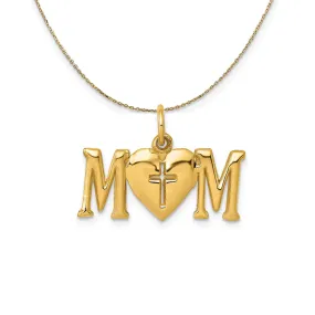 14k Yellow Gold Mom with Cross Necklace