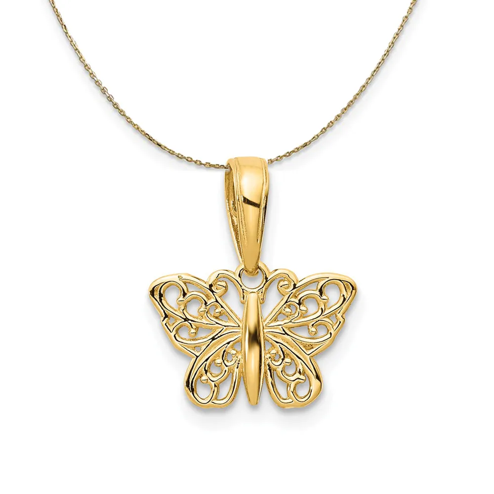 14k Yellow Gold Polished Filigree Butterfly Necklace