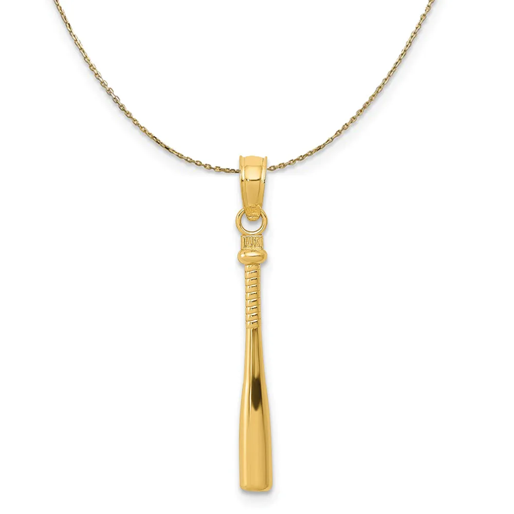 14k Yellow Gold Small 3D Baseball Bat Necklace