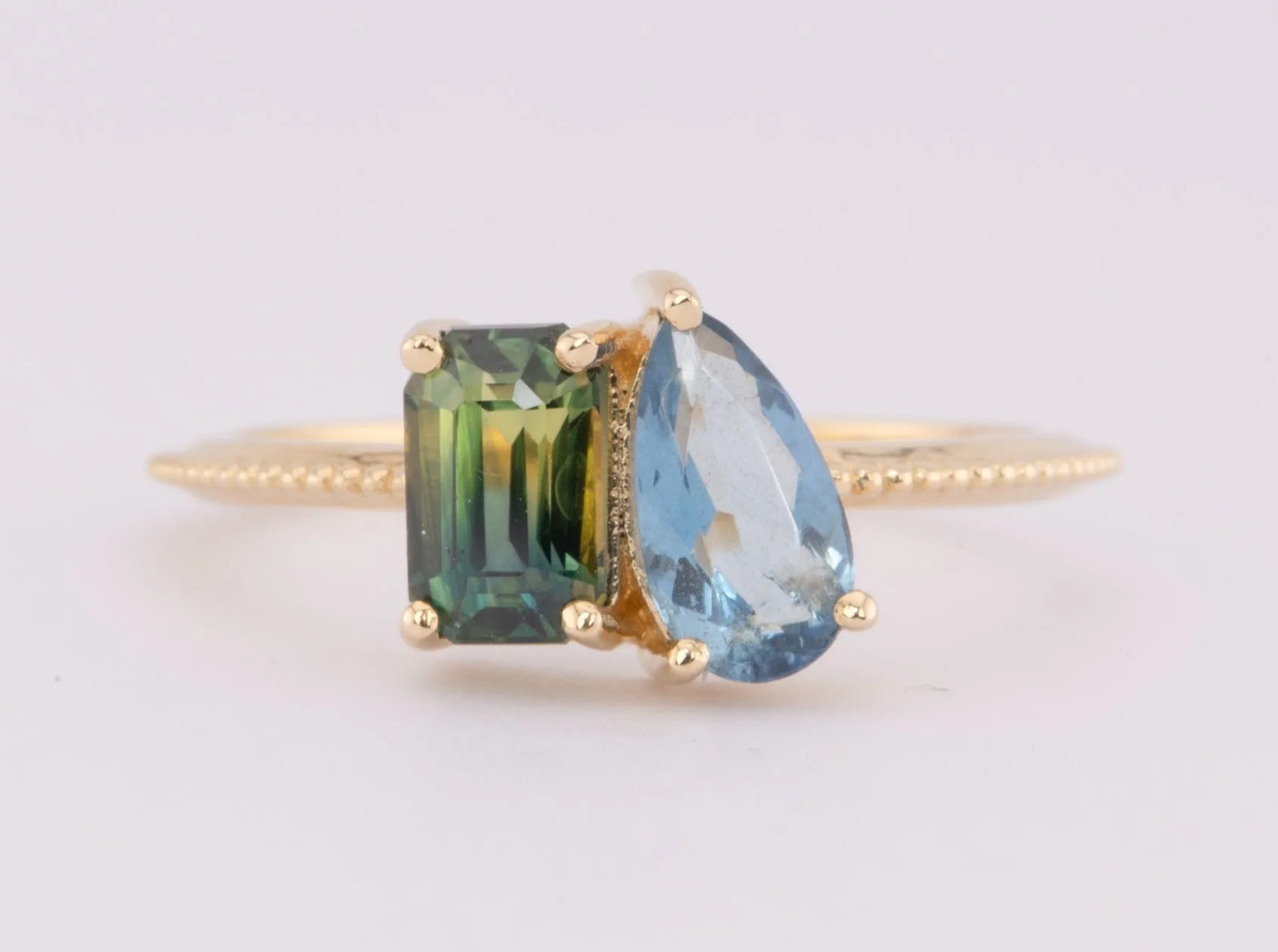 1.57ctw Bi-Color Sapphire and Santa Maria Aquamarine You and Me Ring 14K Gold R6600