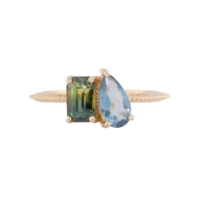 1.57ctw Bi-Color Sapphire and Santa Maria Aquamarine You and Me Ring 14K Gold R6600