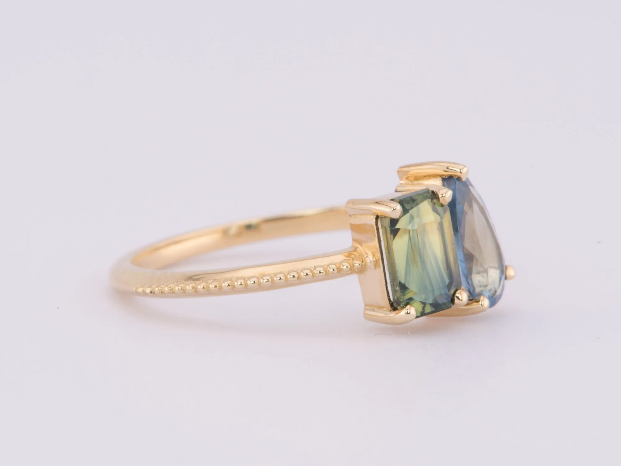 1.57ctw Bi-Color Sapphire and Santa Maria Aquamarine You and Me Ring 14K Gold R6600