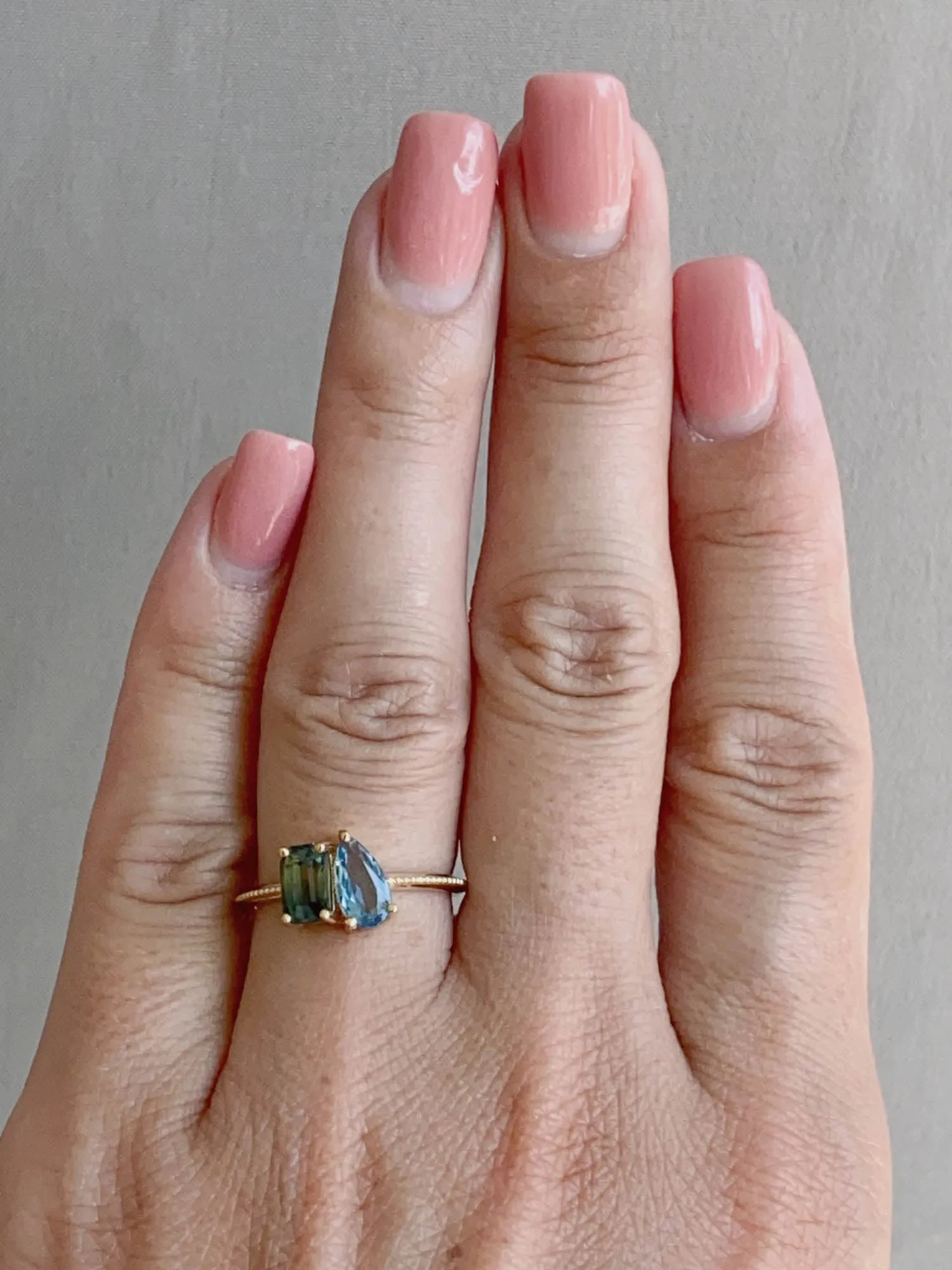 1.57ctw Bi-Color Sapphire and Santa Maria Aquamarine You and Me Ring 14K Gold R6600