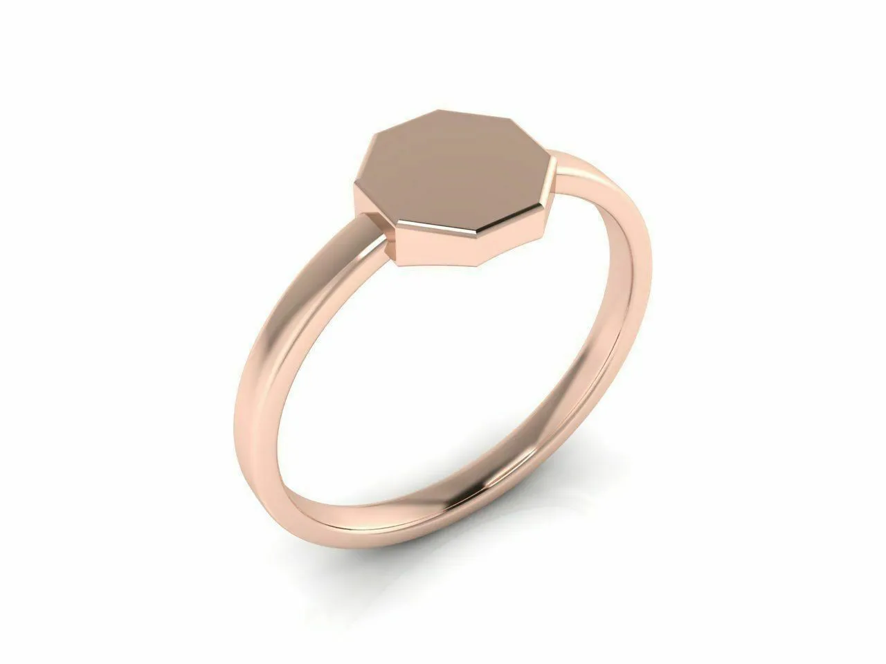 18k Ring Solid Rose Gold Ladies Jewelry Elegant Simple Octagon Design CGR61R