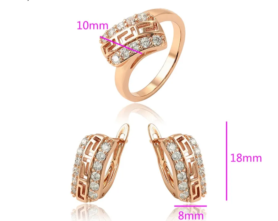 18K Rose Gold Plated Earrings and Ring Size  6 Jewelry Set * Clearance *