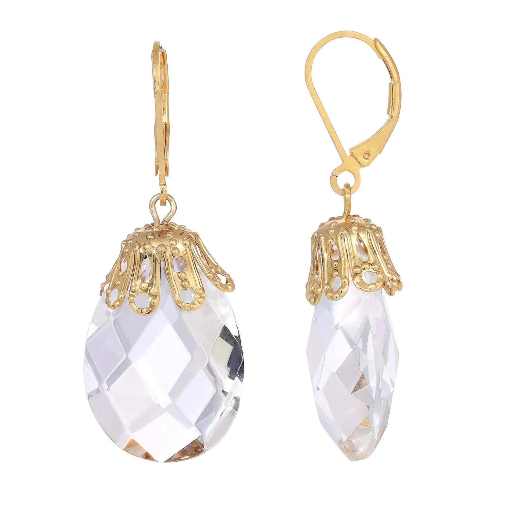 1928 Jewelry Briolette Faceted Glass Stone Drop Earrings