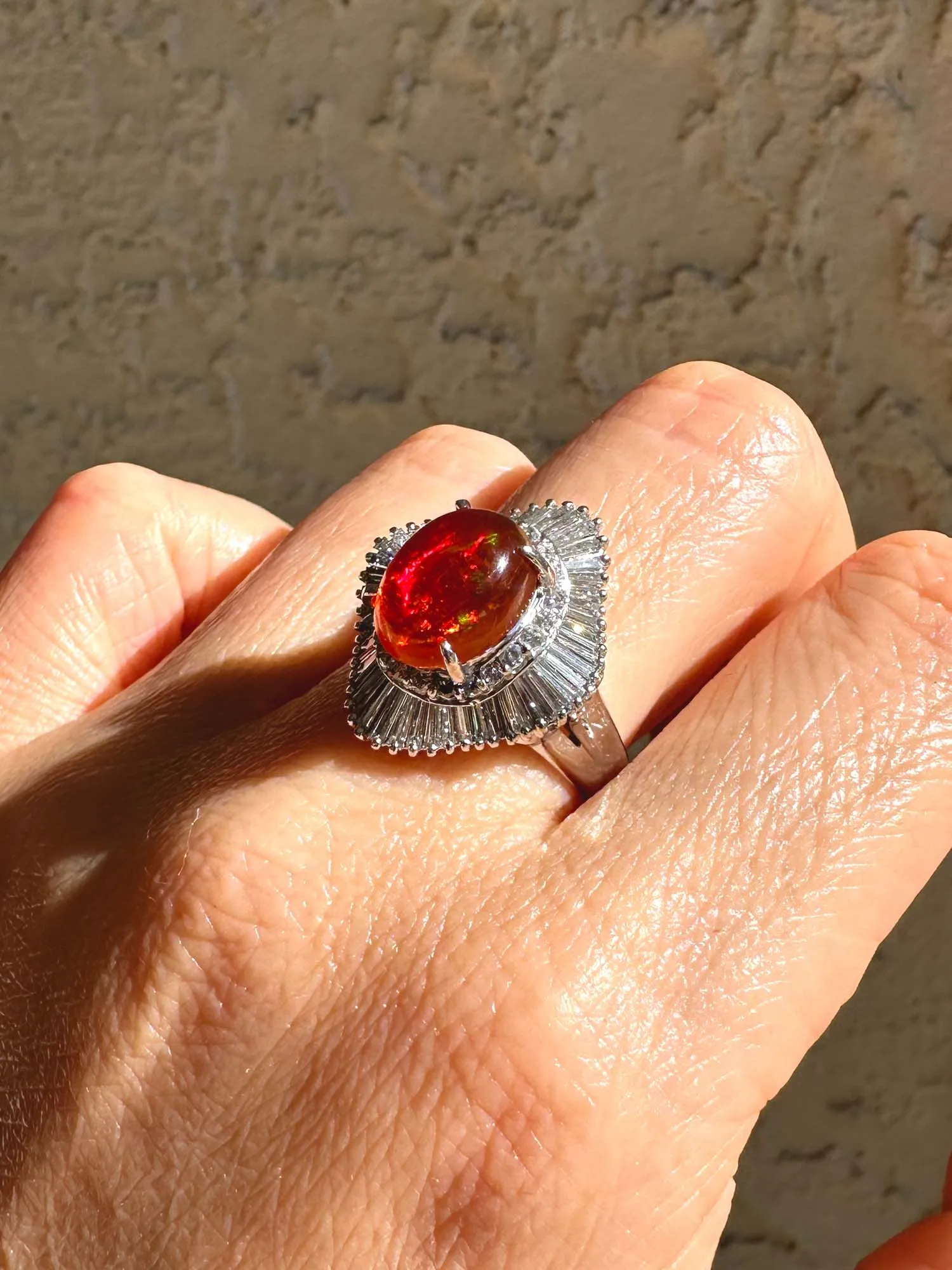 2.05ct Stunning Mexican Fire Opal with Diamond Halo Engagement Ring Platinum R6733