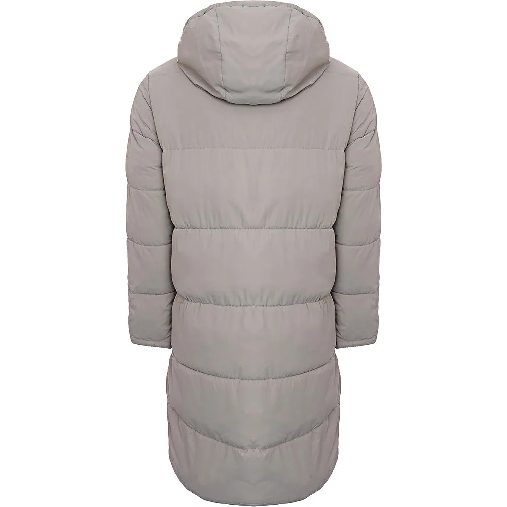 Adpt Mens Long Puffer Jacket With Hood In Grey