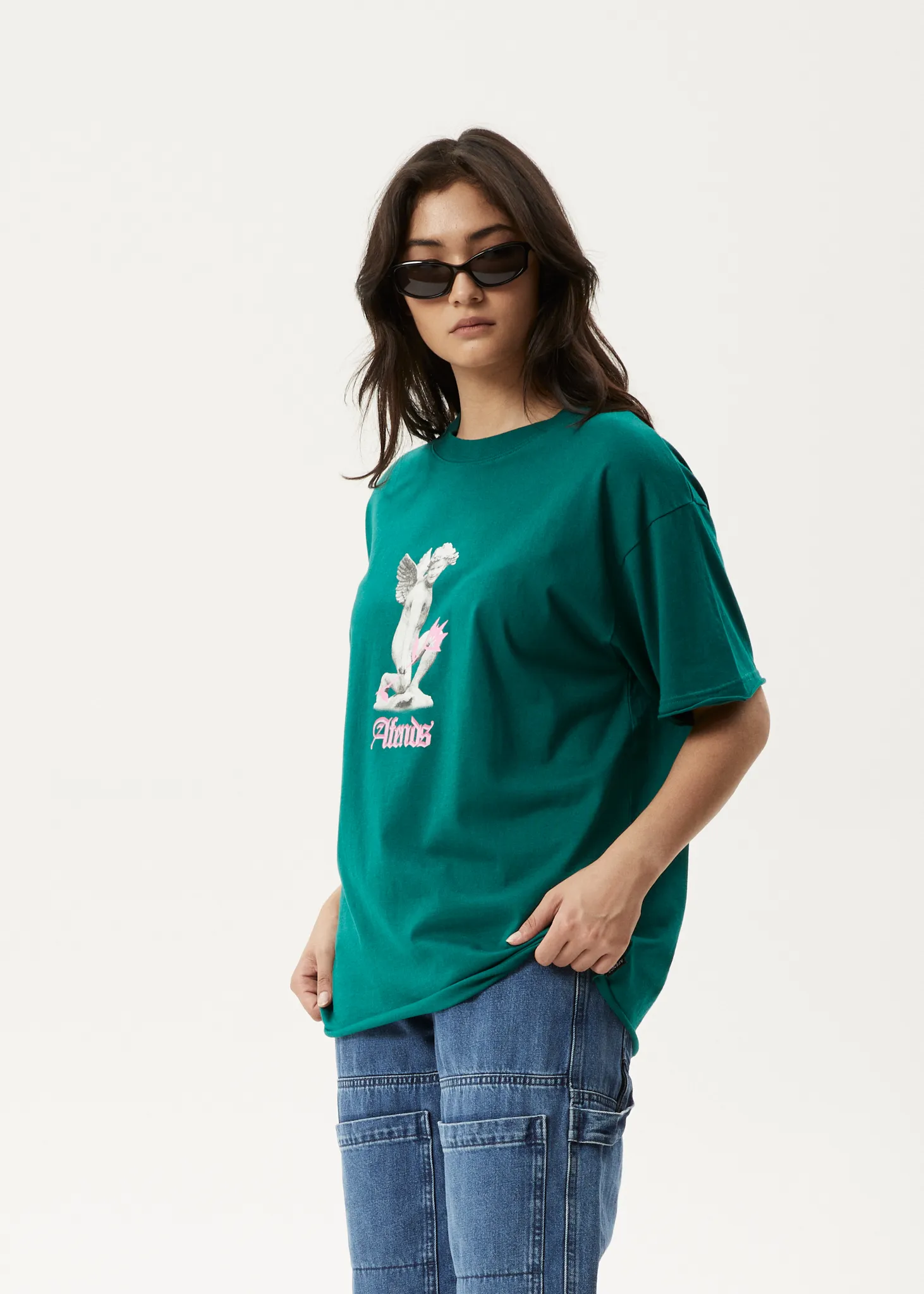 AFENDS Womens Fight Or Flight - Oversized T-Shirt - Pine