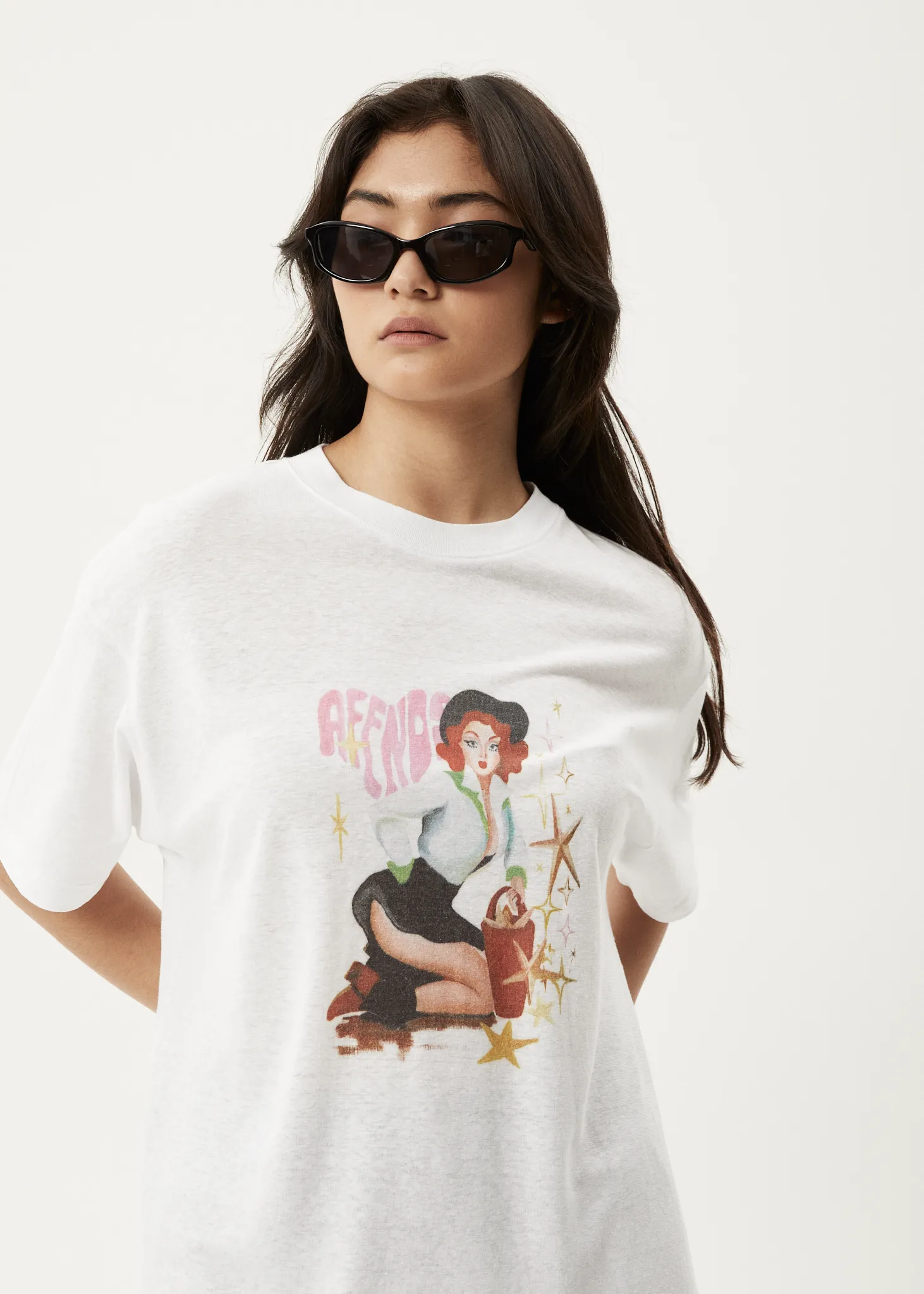 AFENDS Womens Worlds Above - Oversized T-Shirt - White