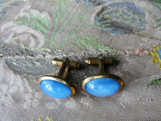 ANTIQUE Gents CUFFLINKS, Blue Chalcedony Like Stones,Stylish Links,Cuff Links,Blue Stones,Gentlemens Cufflinks,Vintage Wedding, 