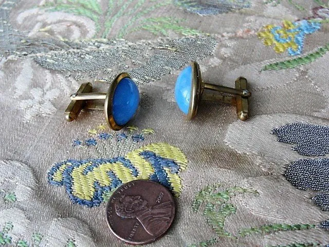 ANTIQUE Gents CUFFLINKS, Blue Chalcedony Like Stones,Stylish Links,Cuff Links,Blue Stones,Gentlemens Cufflinks,Vintage Wedding, 