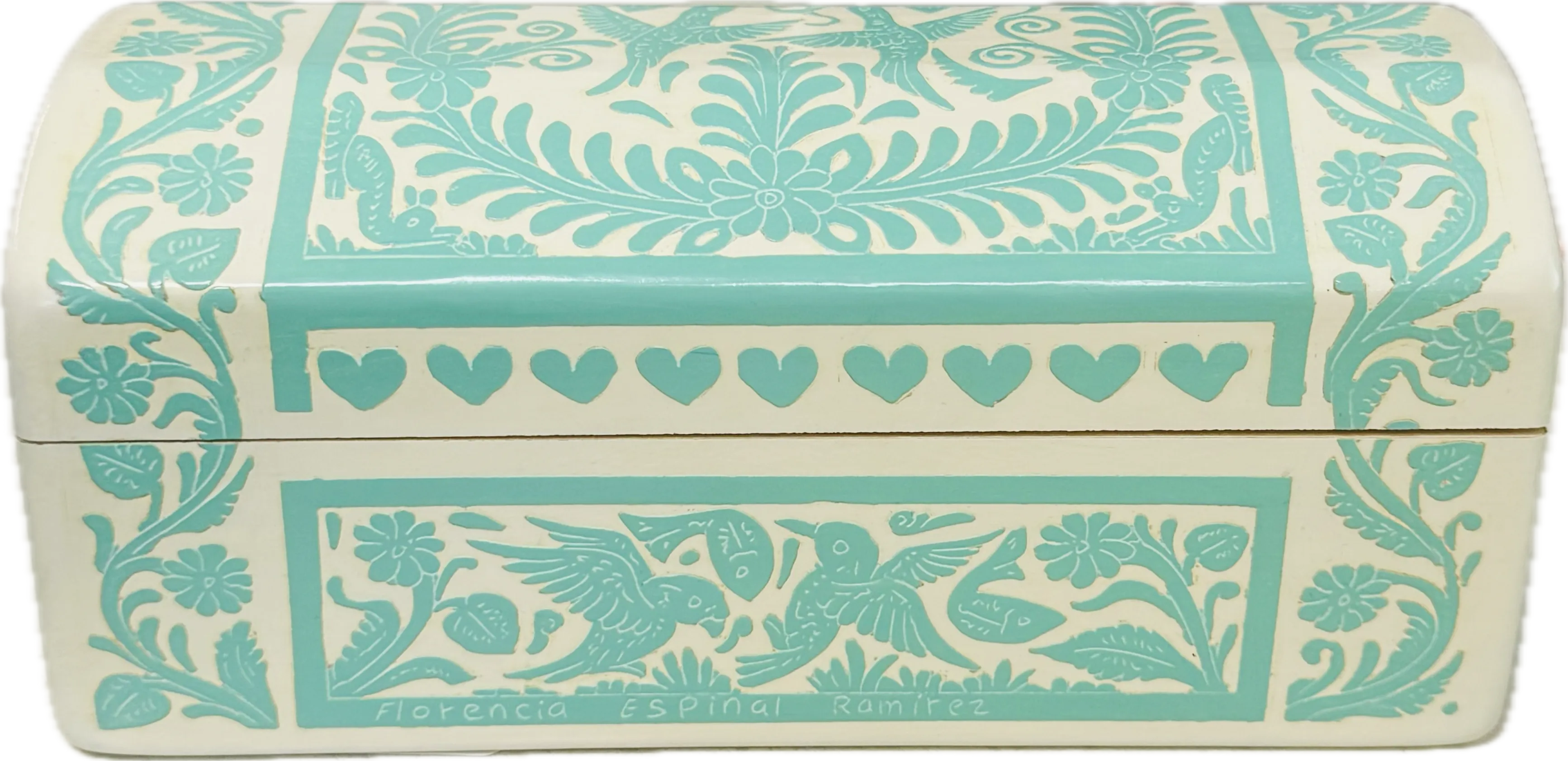 Artisan Deco Jewelry Box- (teal & cream)