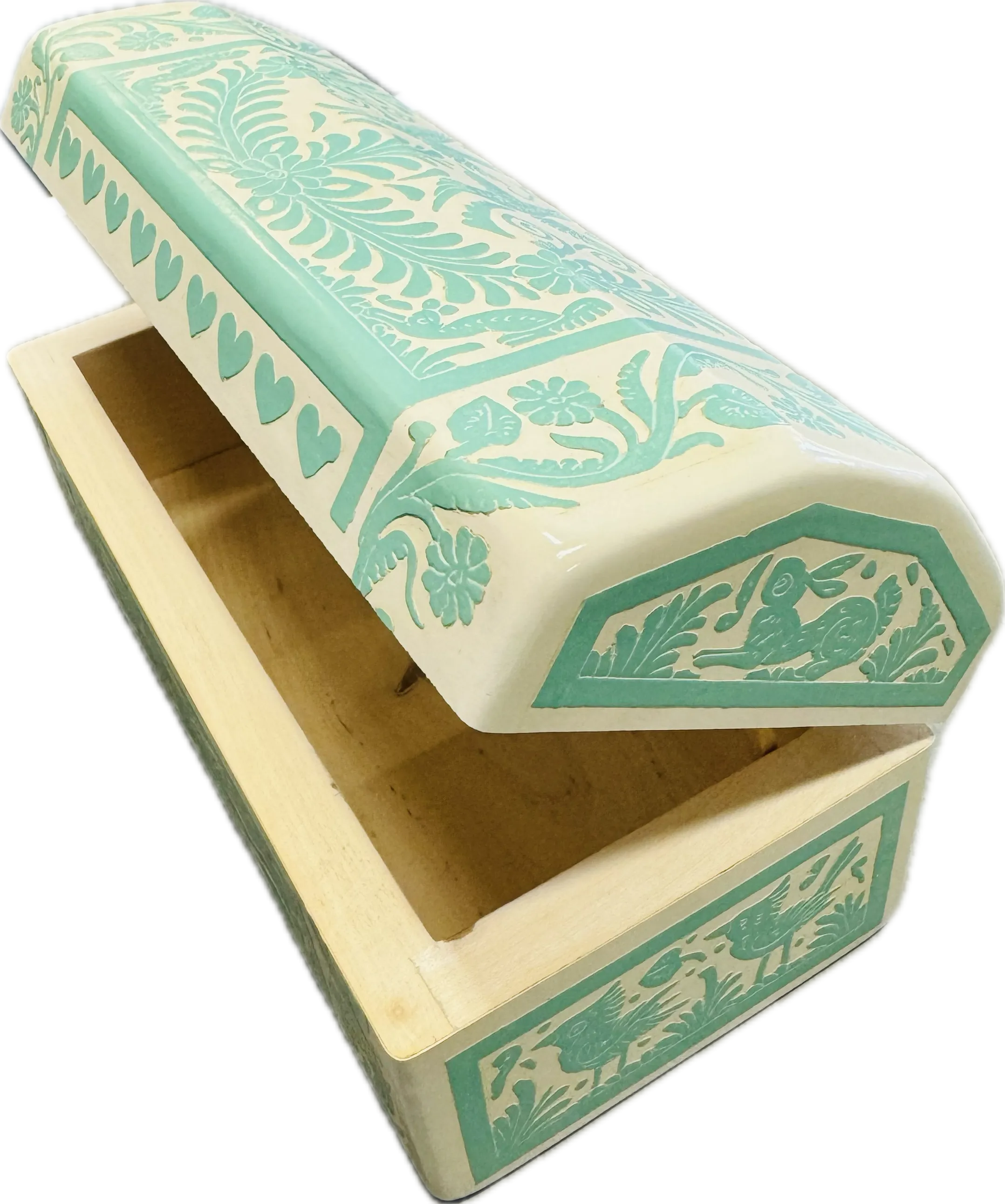 Artisan Deco Jewelry Box- (teal & cream)