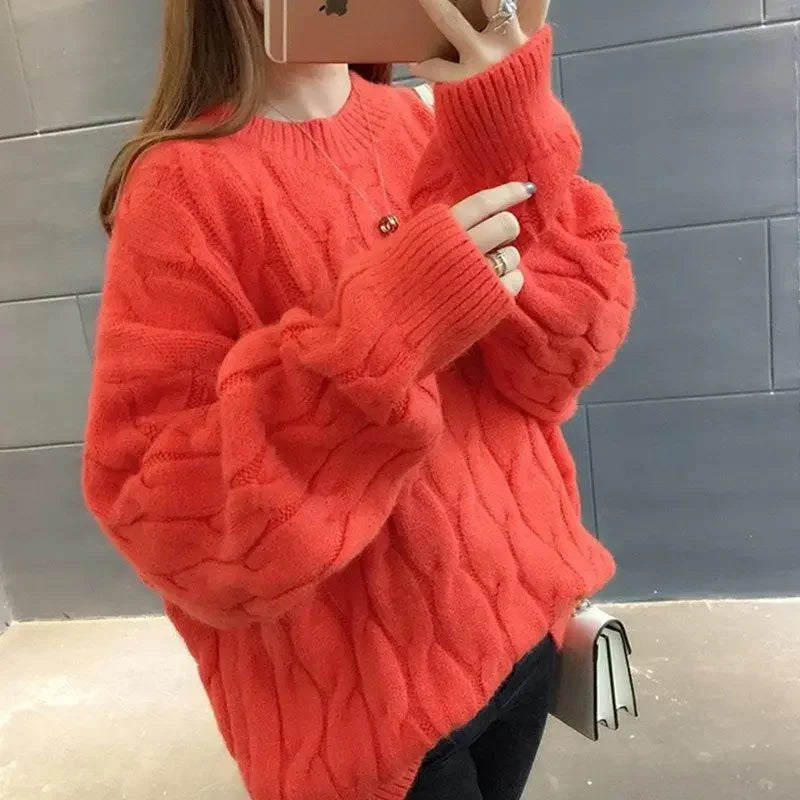 Ashore Shop Women Pullovers Casual Solid Color Knitwear Long Sleeve Winter Cable Knit Mock Neck Long Sleeve