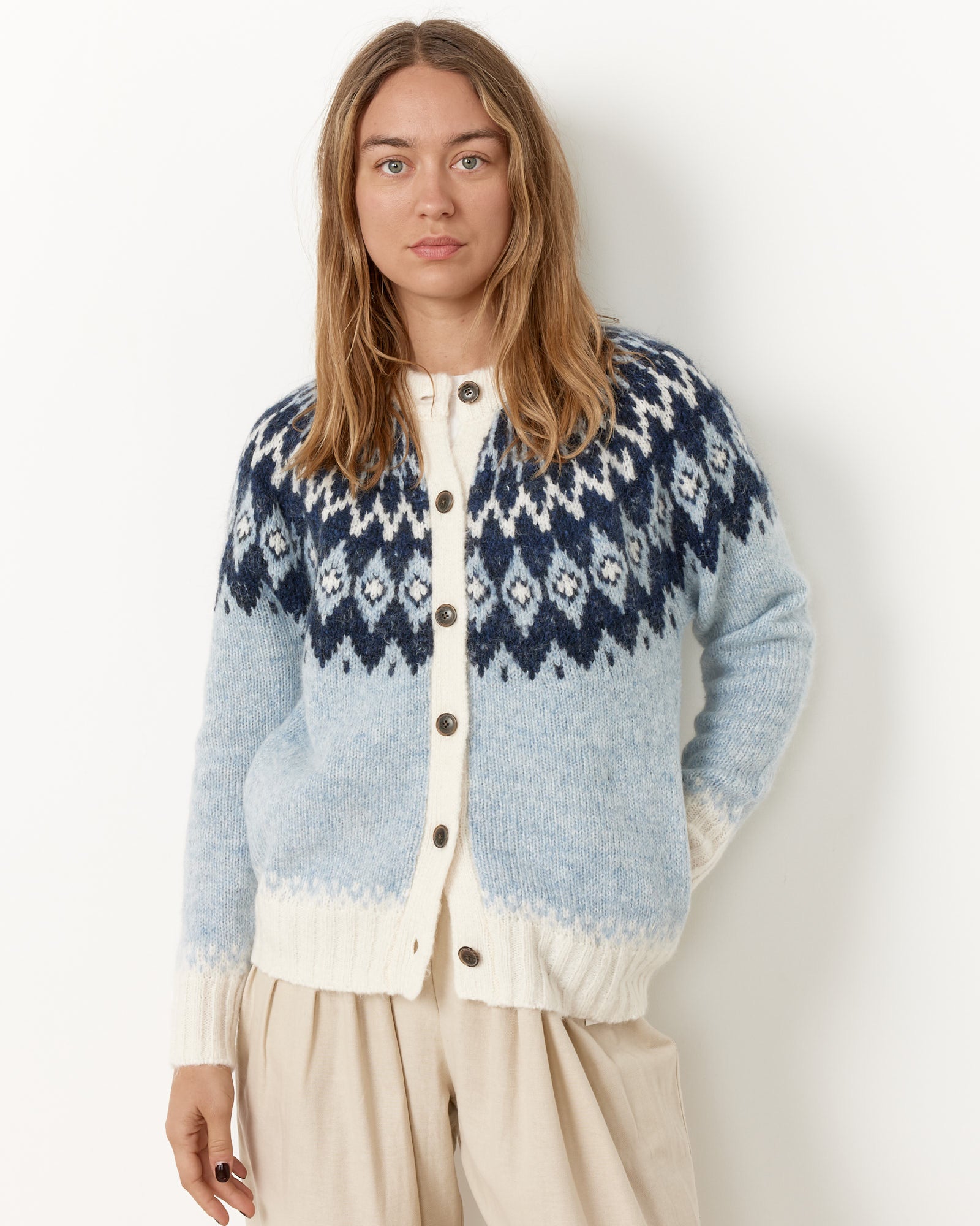 Ashwood Fair Isle Cardigan Frosty Blue Combo