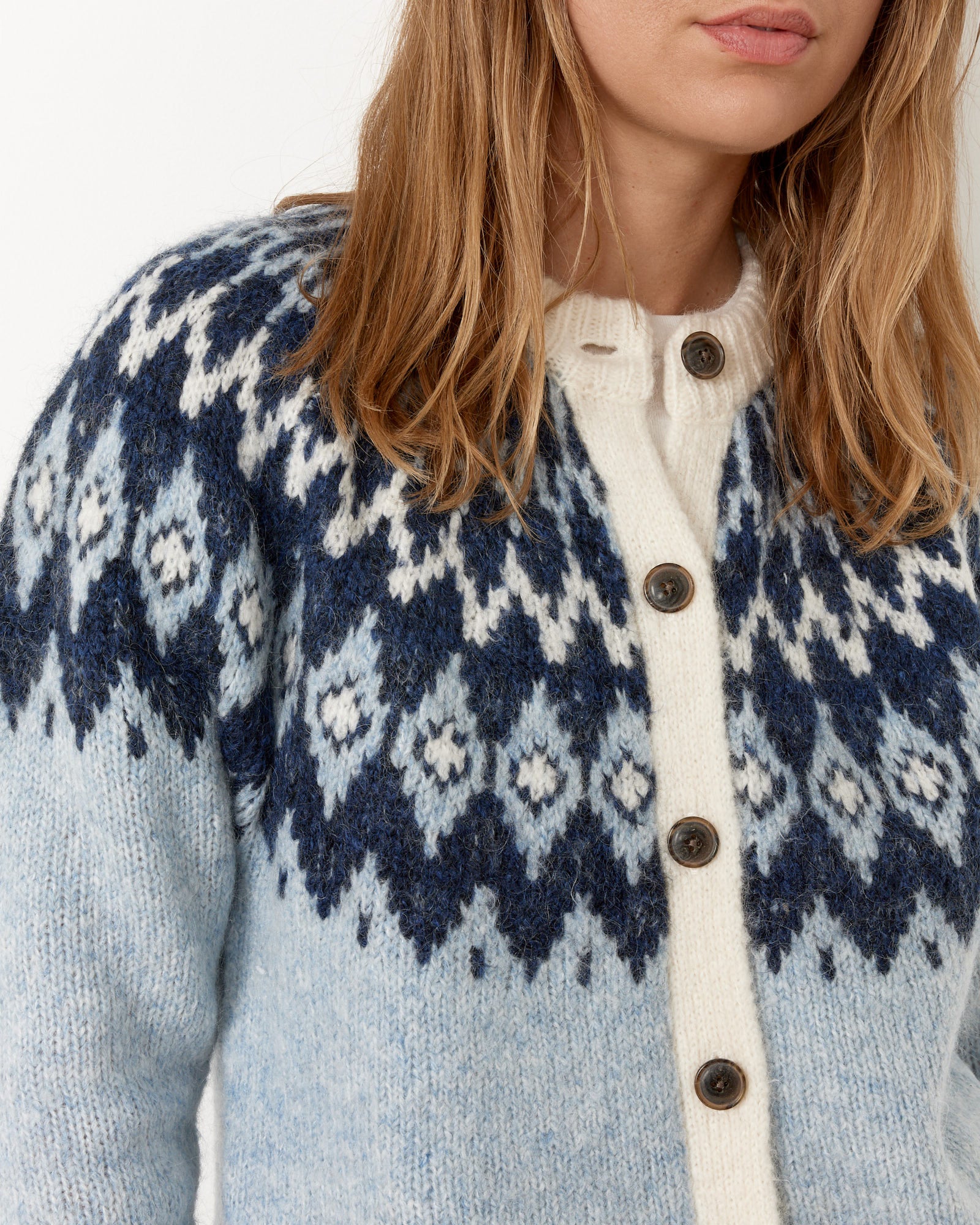 Ashwood Fair Isle Cardigan Frosty Blue Combo