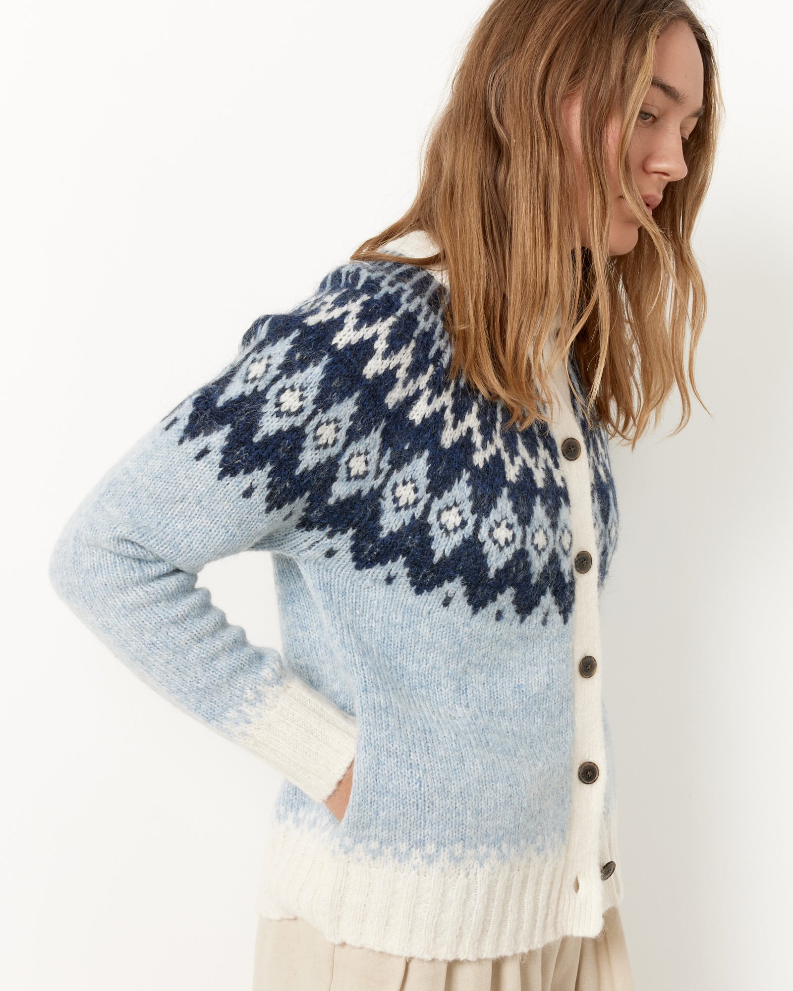 Ashwood Fair Isle Cardigan Frosty Blue Combo