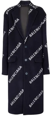 Balenciaga Womens Boxy Coat in Navy/White