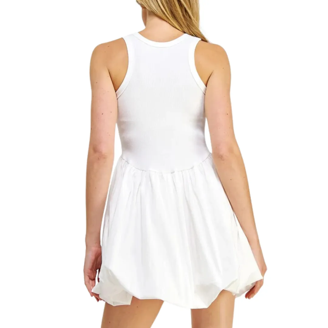 BALLOON POPLIN MINI DRESS WHITE