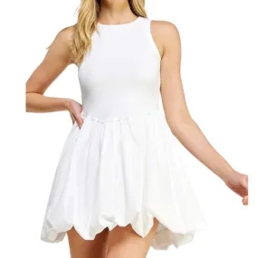 BALLOON POPLIN MINI DRESS WHITE