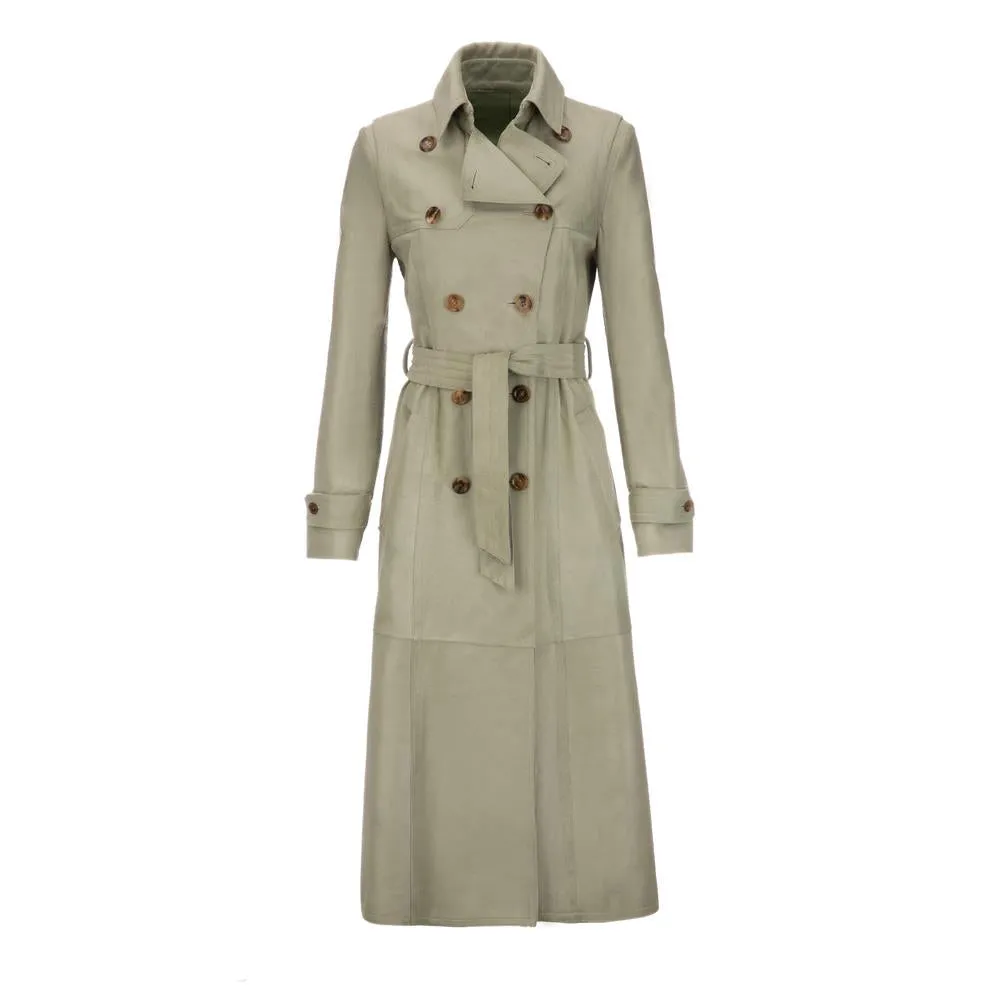 Bally Womens Long Trench Coat in Green