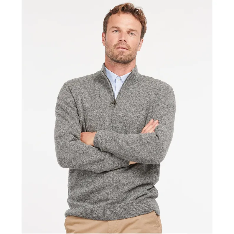 Barbour Tisbury Luxury Wool-Silk Blend Half-Zip Sweater: Tweed-Fleck Comfort MKN1187GY12 GREY