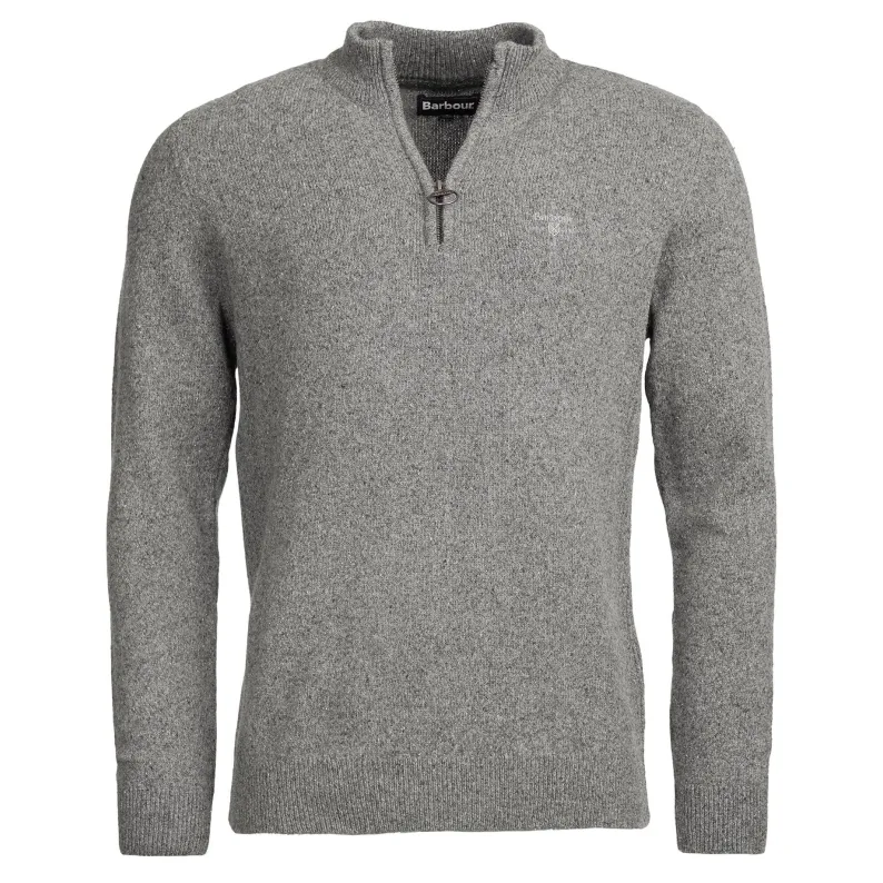 Barbour Tisbury Luxury Wool-Silk Blend Half-Zip Sweater: Tweed-Fleck Comfort MKN1187GY12 GREY