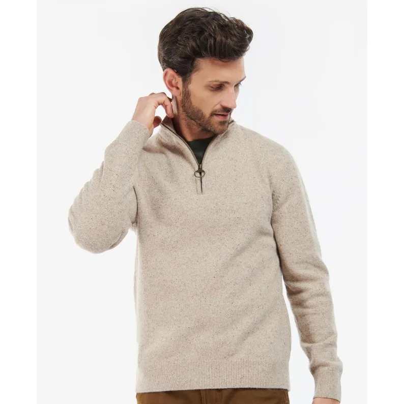 Barbour Tisbury Luxury Wool-Silk Blend Half-Zip Sweater: Tweed-Fleck Comfort MKN1187ST51 STONE