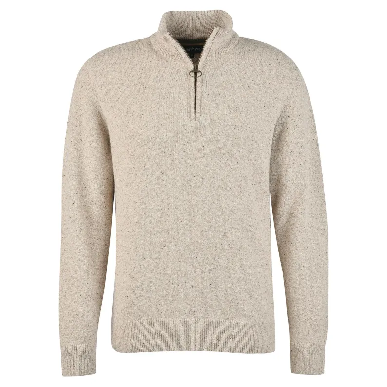 Barbour Tisbury Luxury Wool-Silk Blend Half-Zip Sweater: Tweed-Fleck Comfort MKN1187ST51 STONE