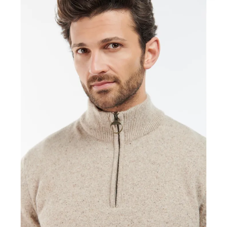 Barbour Tisbury Luxury Wool-Silk Blend Half-Zip Sweater: Tweed-Fleck Comfort MKN1187ST51 STONE