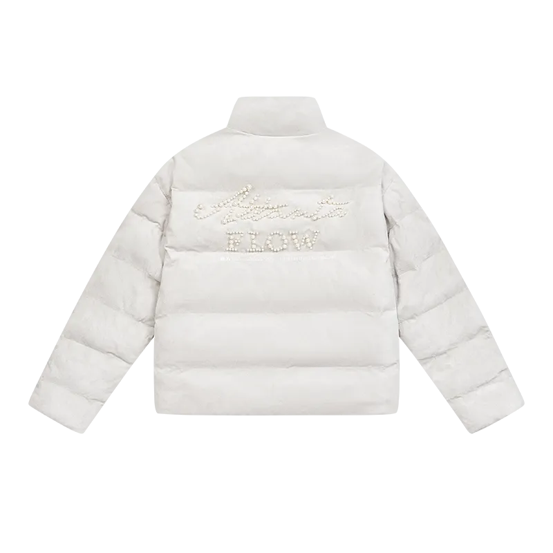 Basic Pearl Embroidered Suede Puffer Jacket