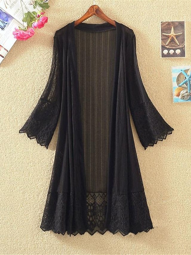 Black Lace Cardigan for Women with 3/4 Length Sleeves