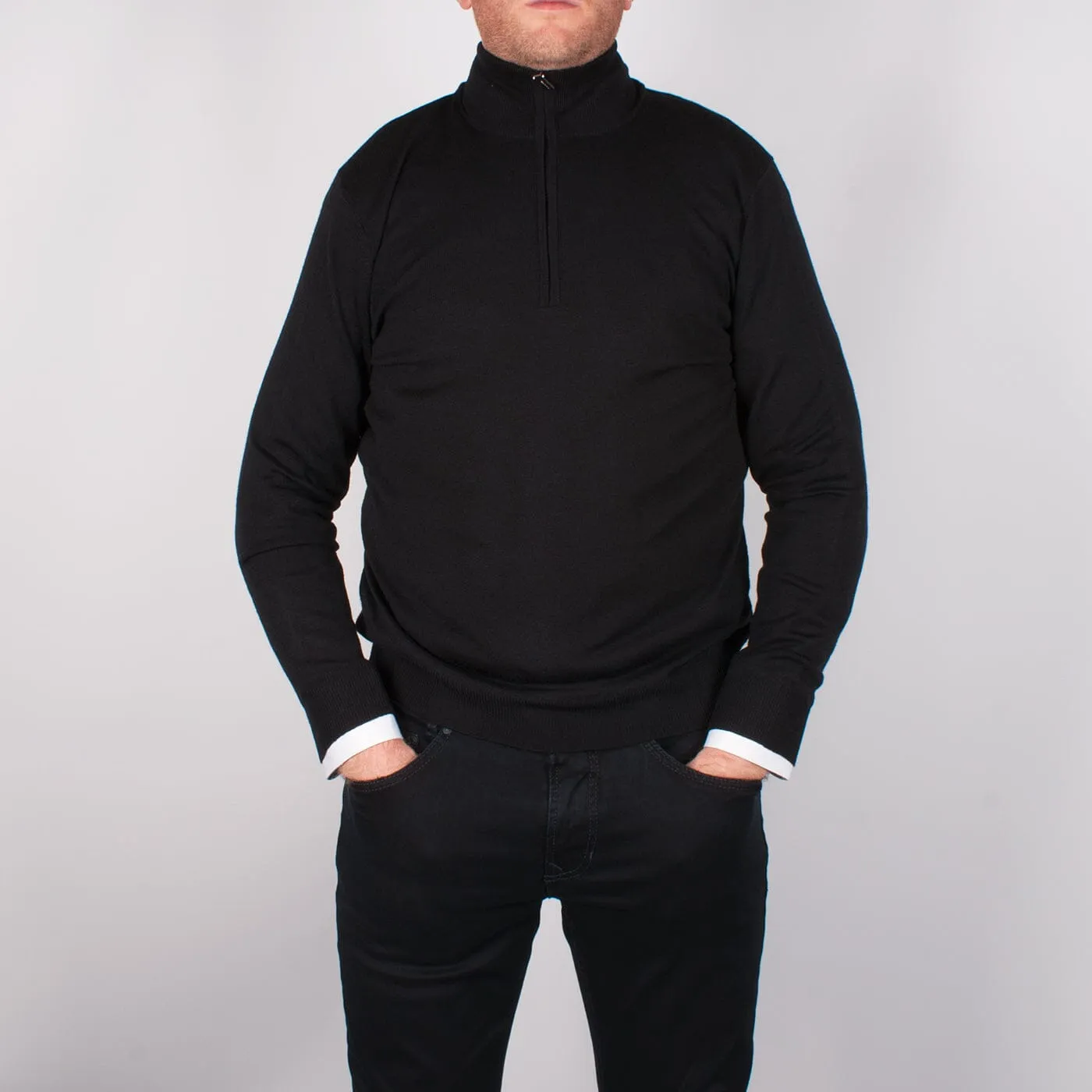 Black Merino Half Zip Sweater