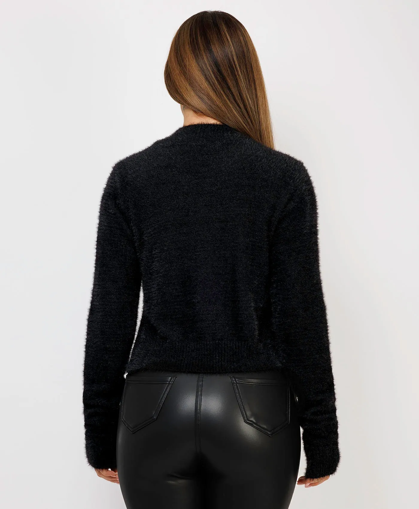 Black Mohair Split Hem Cropped Sweater