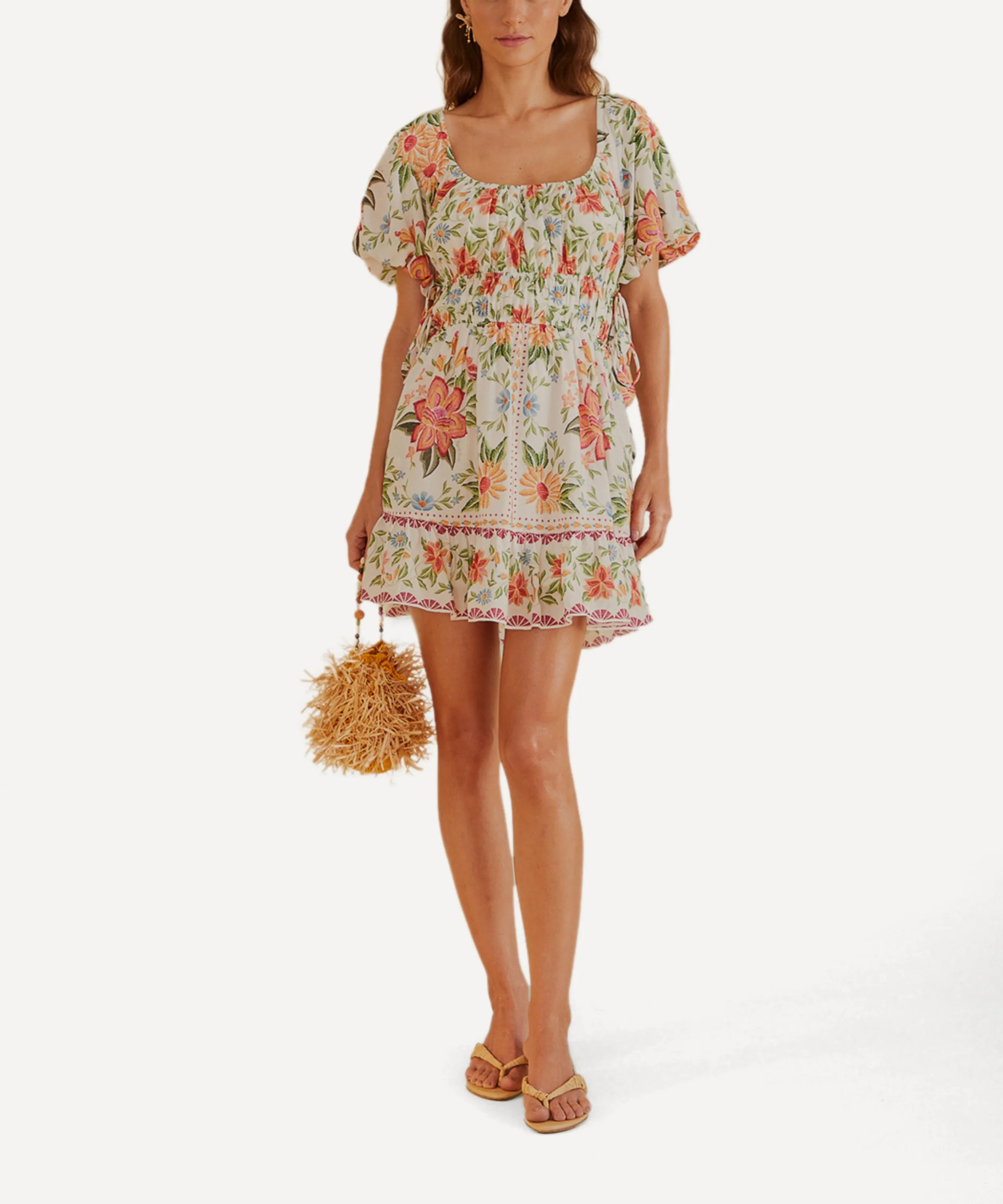 Bloom Garden Off-White Short-Sleeve Mini Dress