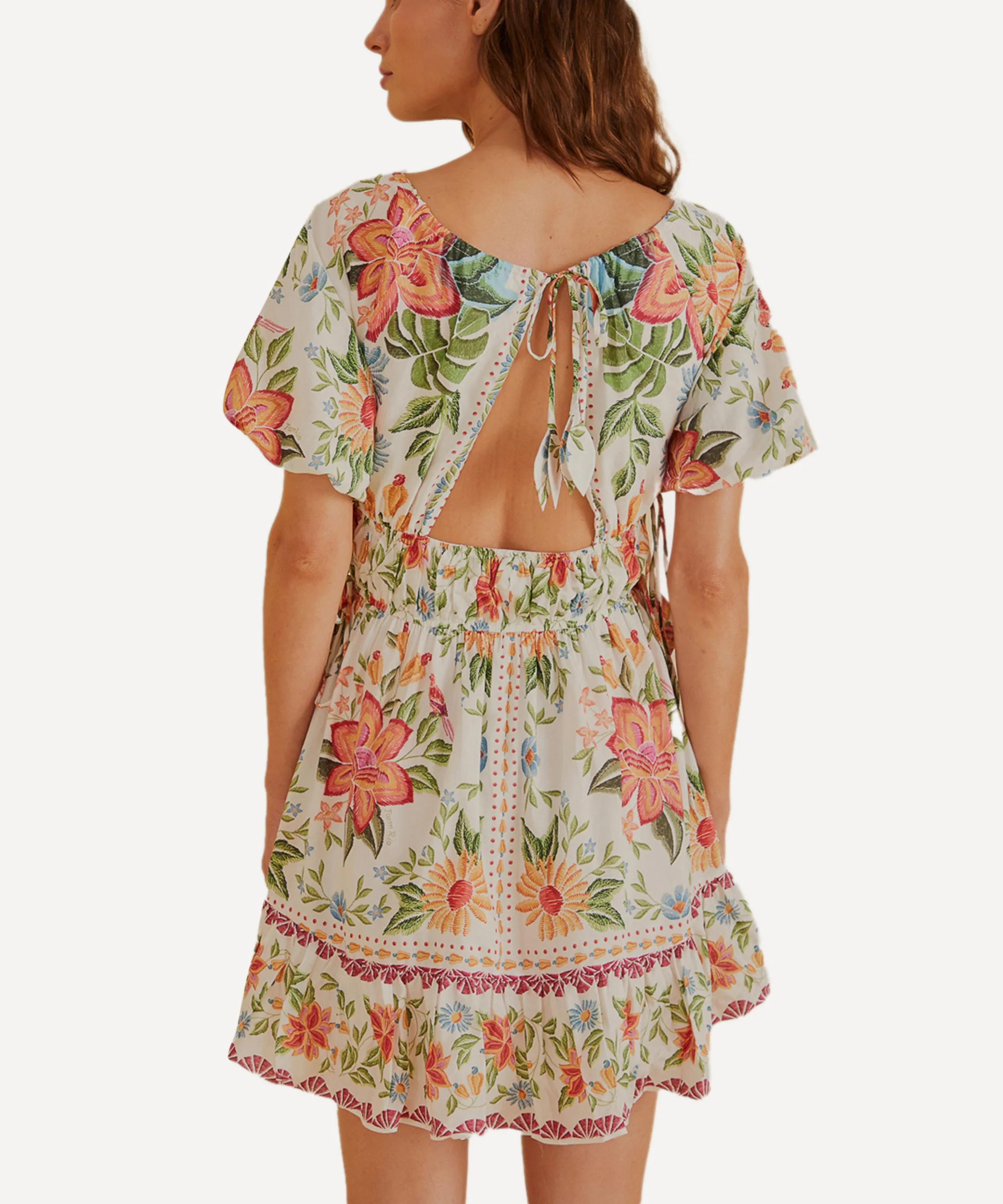 Bloom Garden Off-White Short-Sleeve Mini Dress