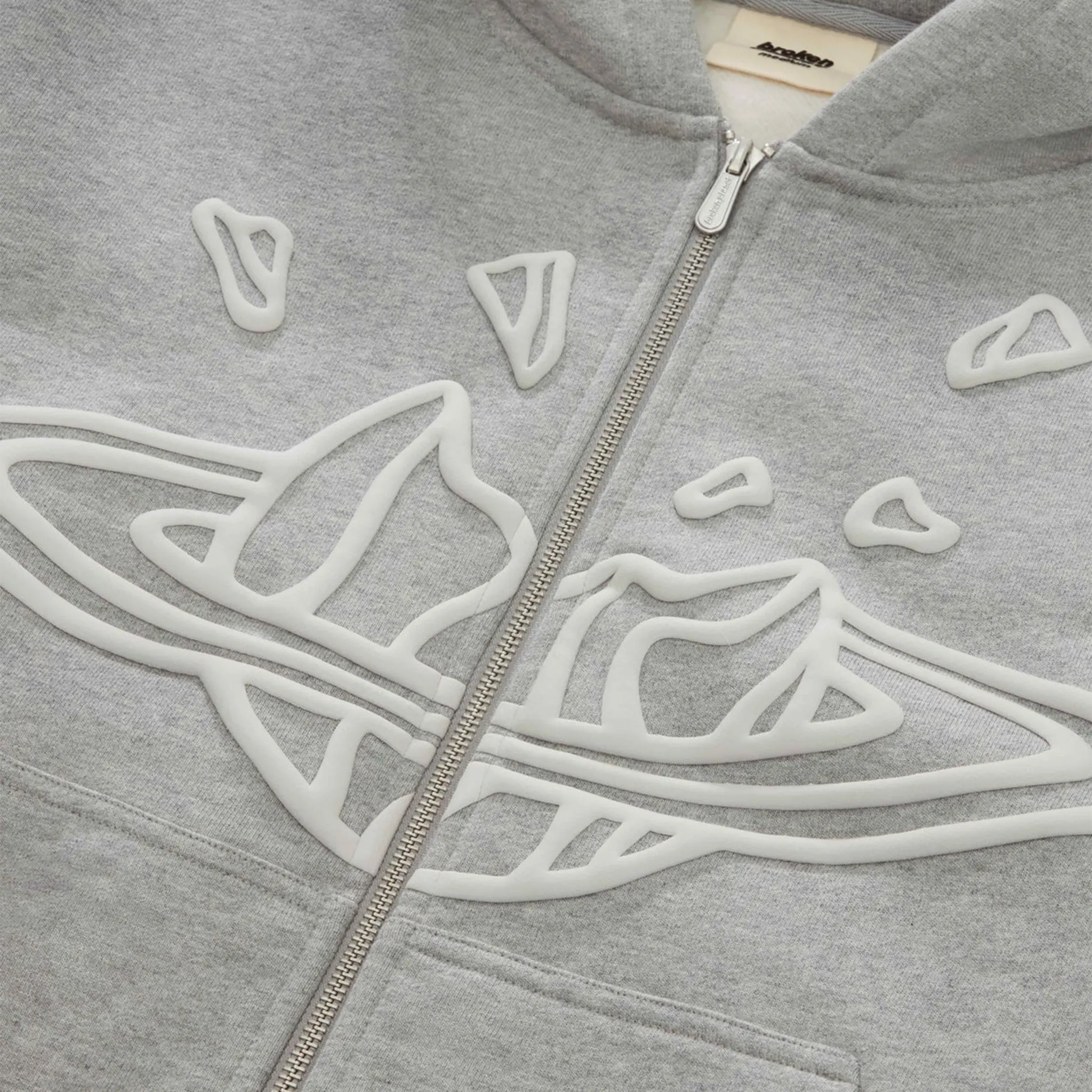 Broken Planet Zip-Up Heather Grey Hoodie