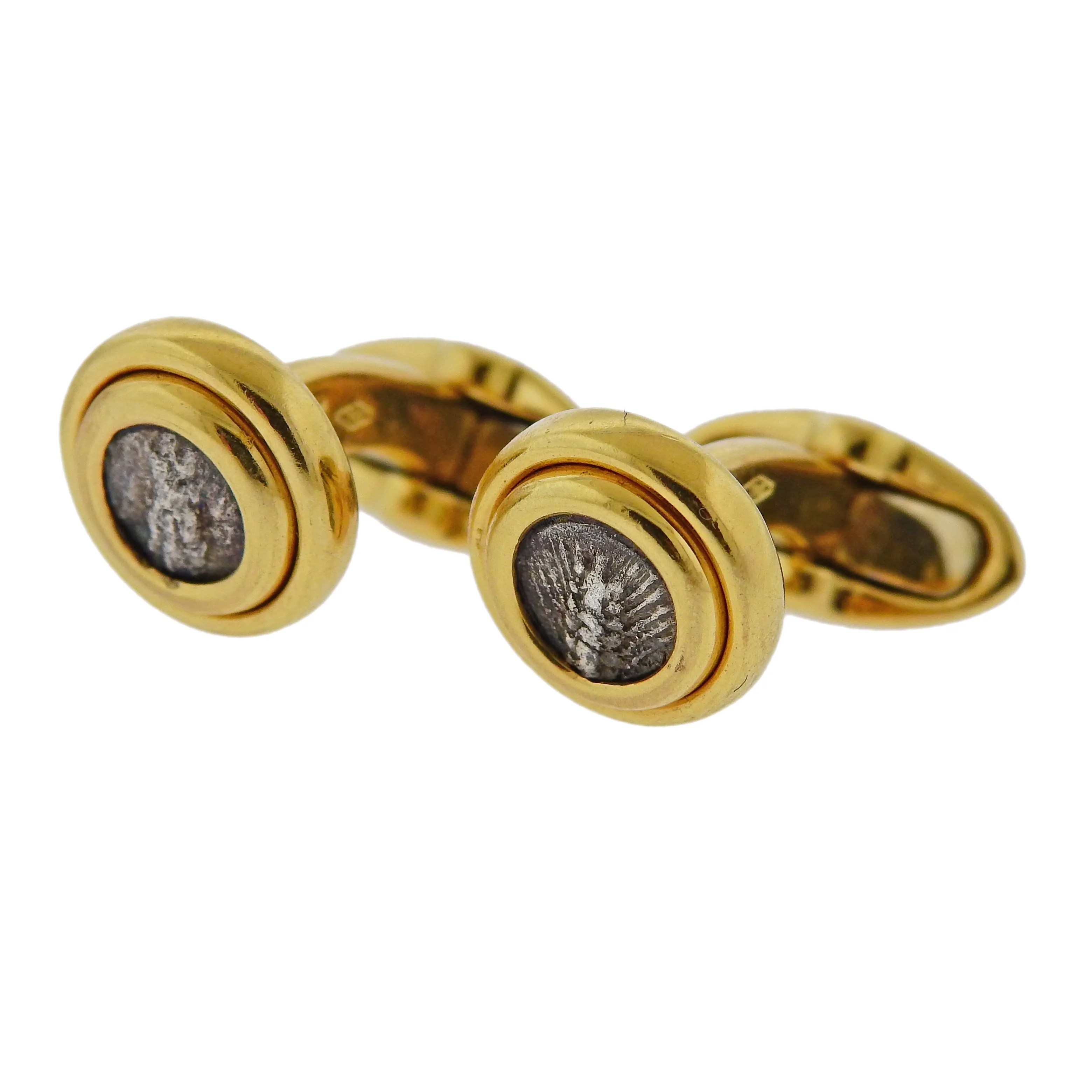 Bulgari Monete 18k Gold Ancient Coin Cufflinks