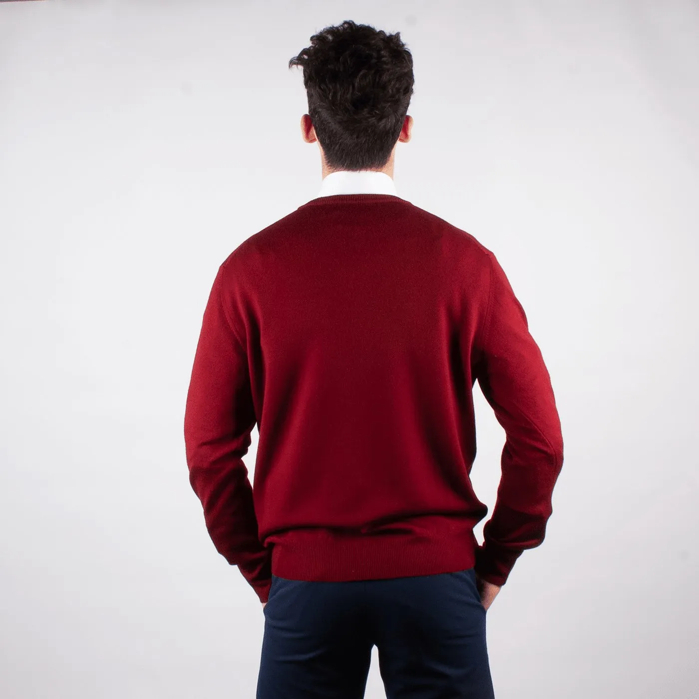 Burgundy Merino V-neck Sweater