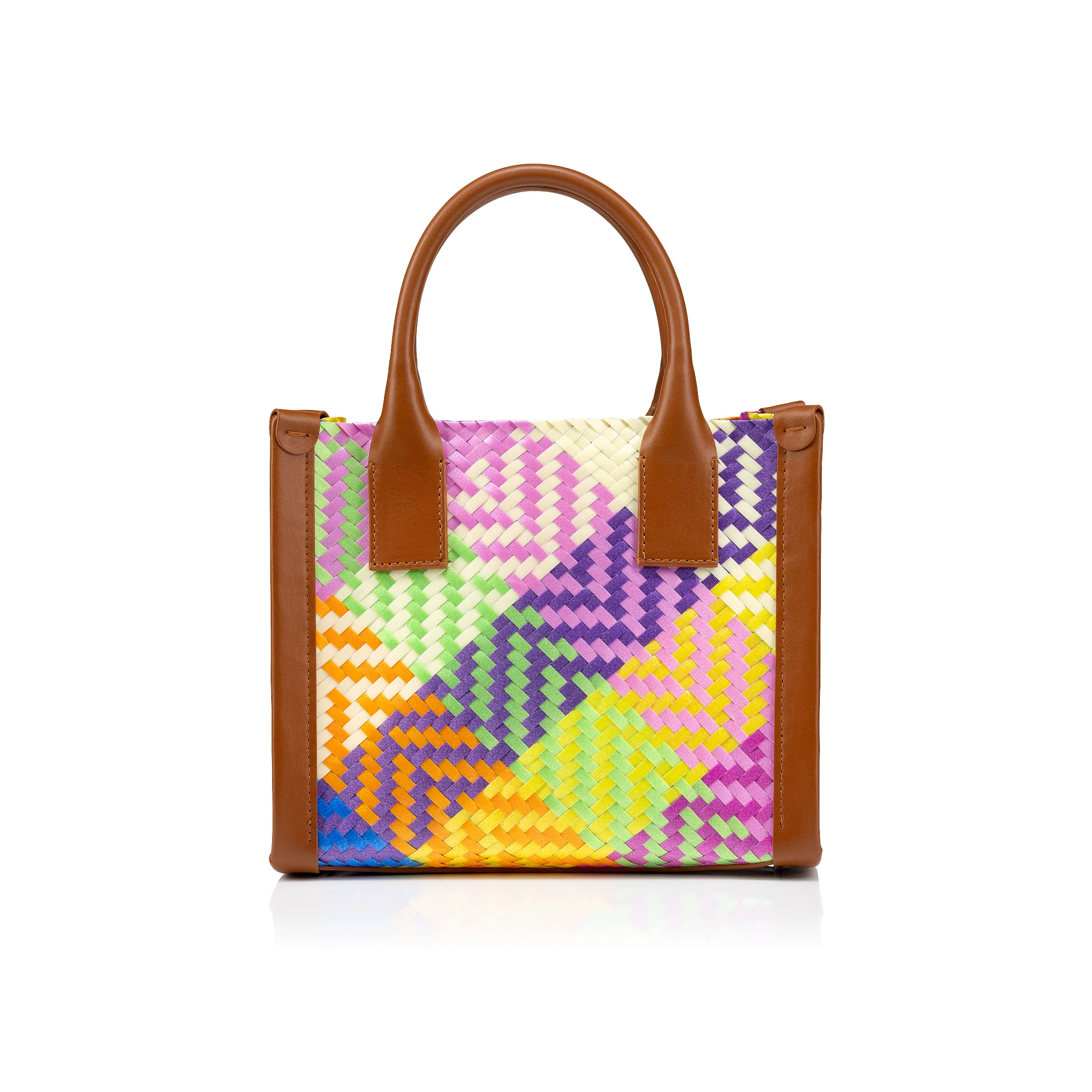 By My Side mini Tote bag - Braiding and calf leather - Multicolor