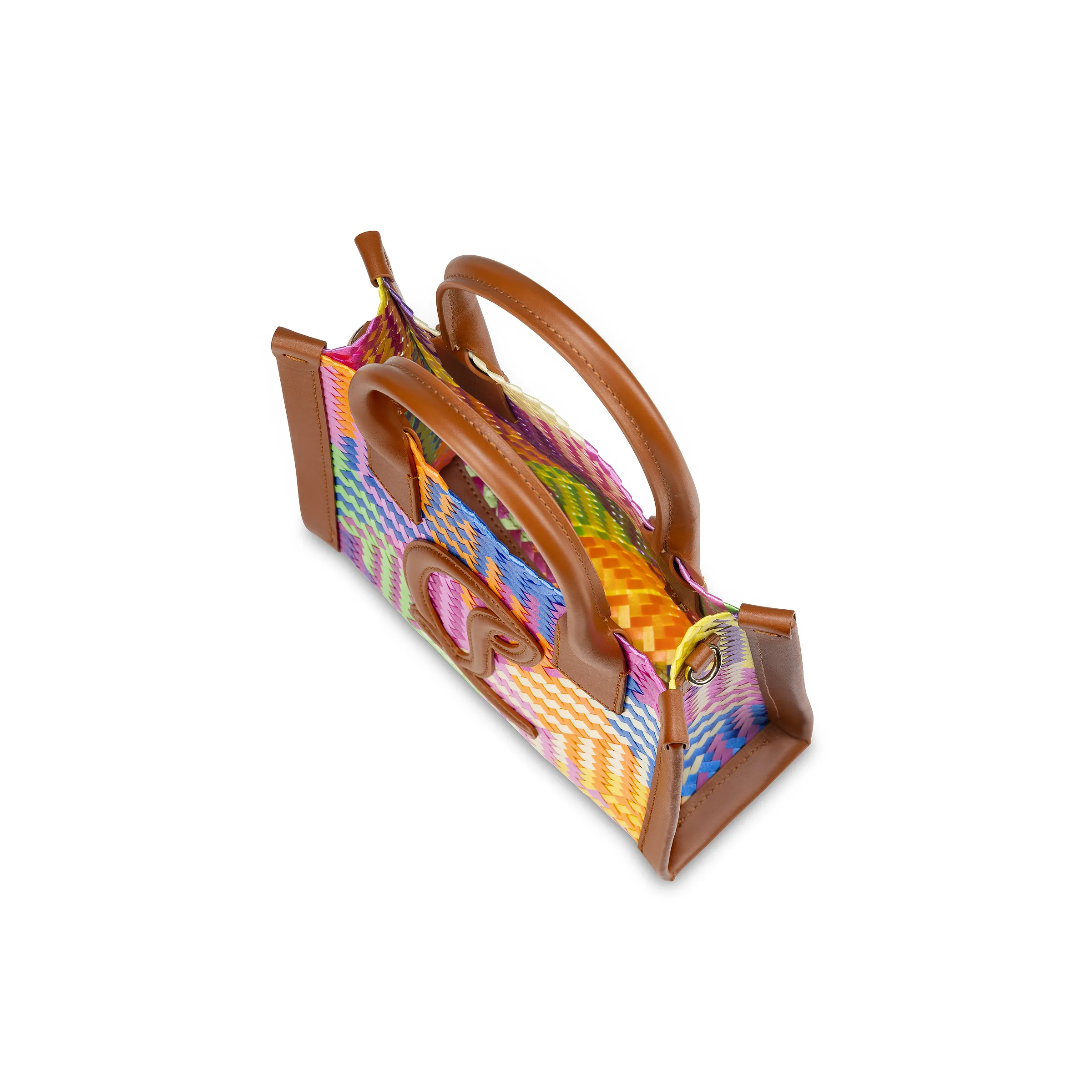 By My Side mini Tote bag - Braiding and calf leather - Multicolor