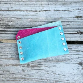 Card Wallet - Aqua with Bright Pink