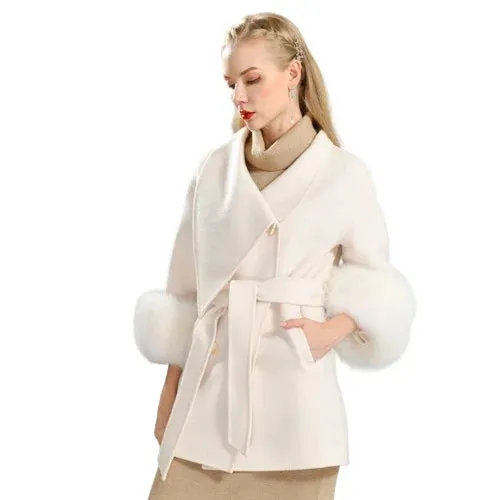 Cashmere coat with large fur cuffs