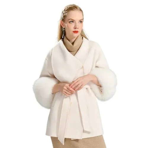 Cashmere coat with large fur cuffs